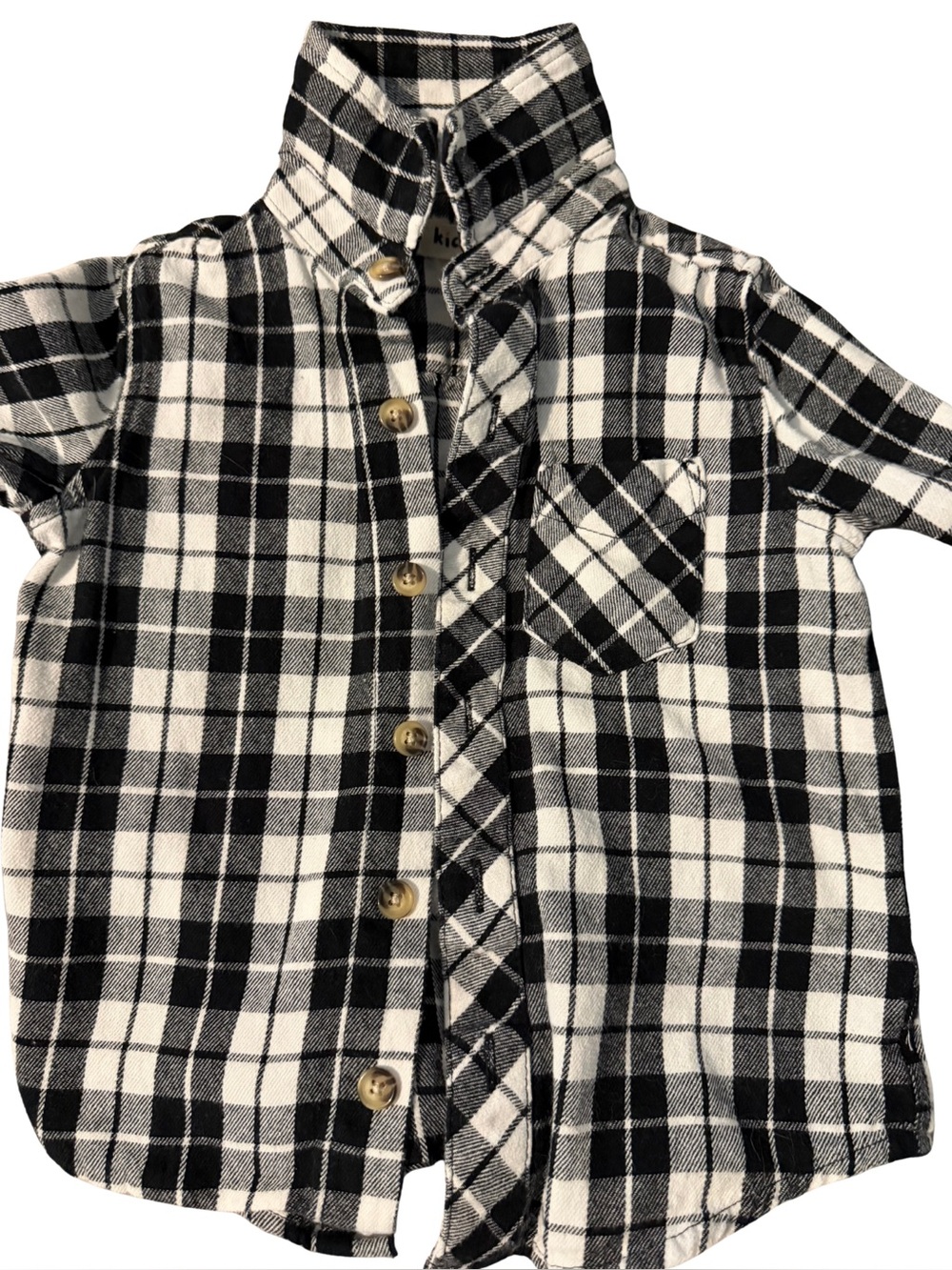~ kidpik Buffalo Check Flannel Shirt Black White 3T